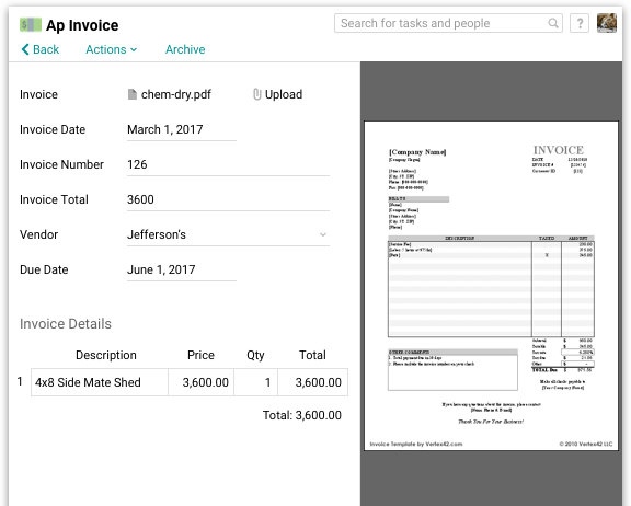 Screenshot of the Pyrus request processing interface with document preview