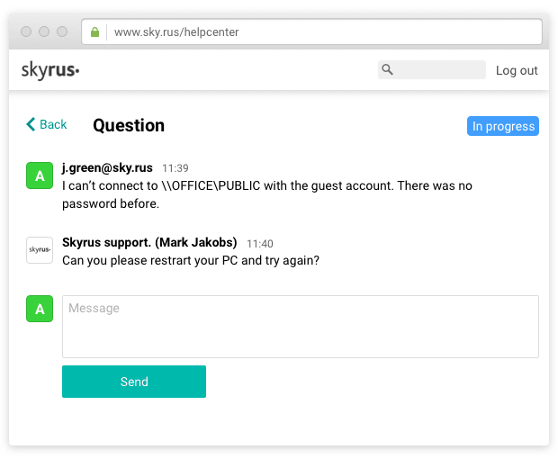 Screenshot of client portal interface
