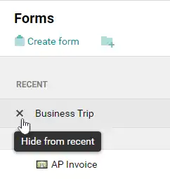 Recent forms list in Pyrus