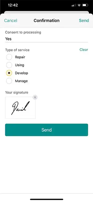 Signing documents right on a phone in Pyrus