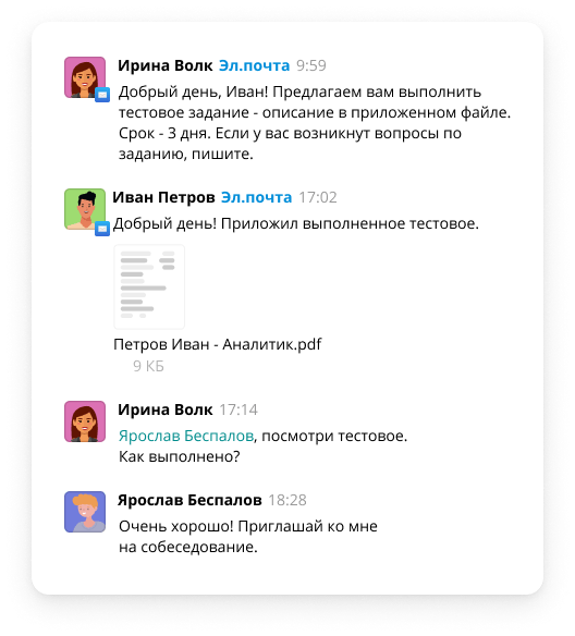 Внутренняя переписка в задаче